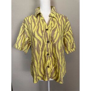 B.Young Linen Yellow Tan Striped Button Down Shirt EU 36 Medium 8